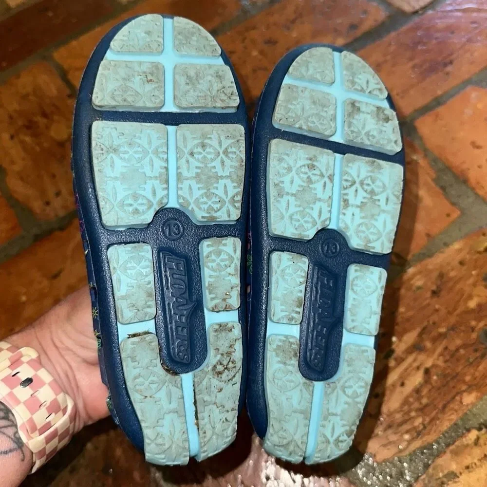 Kids Navy Tropical Print Slip-On Shoes